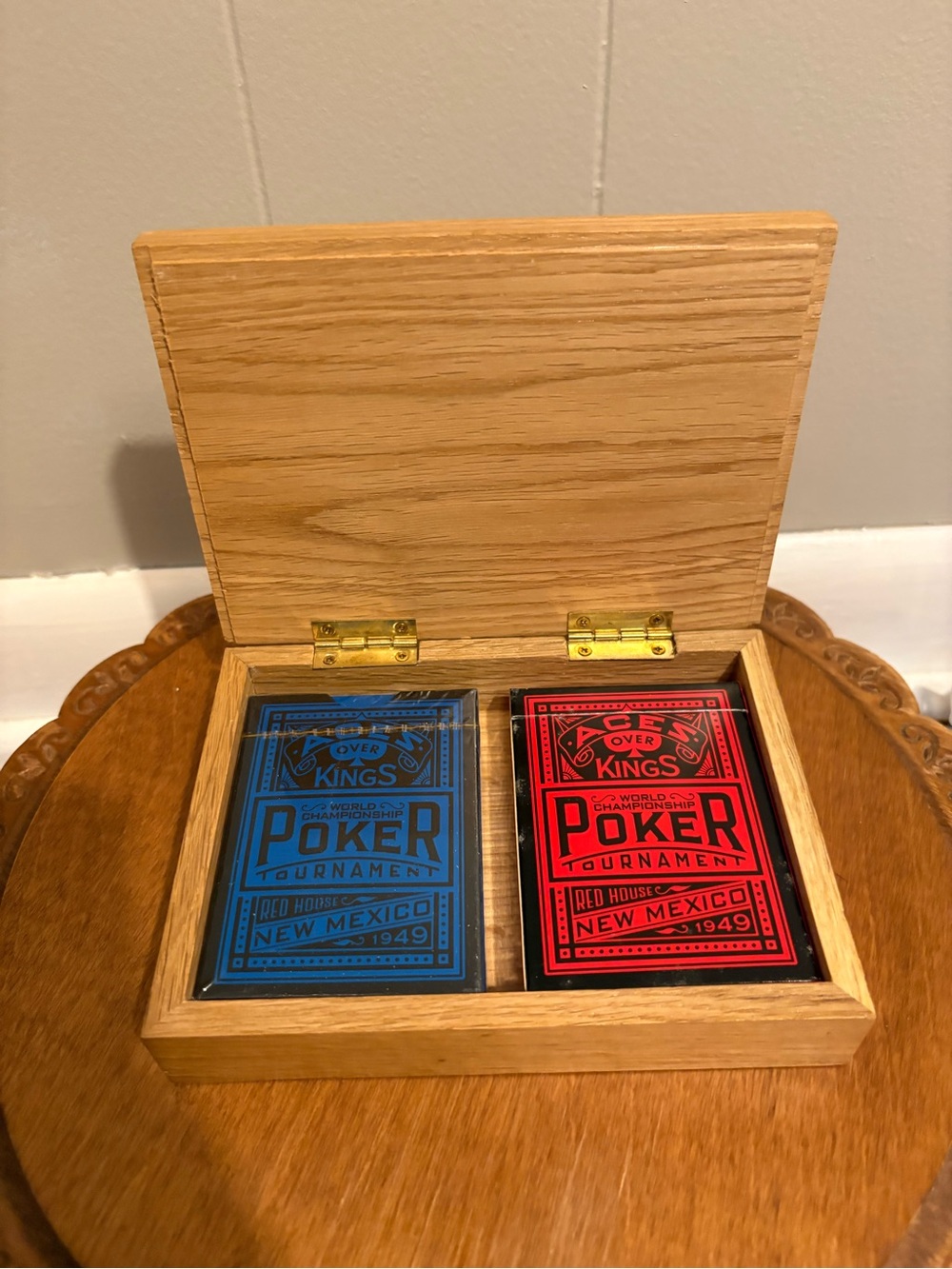 Classic Poker Card Set with Blue and Red Decks with Wood Box